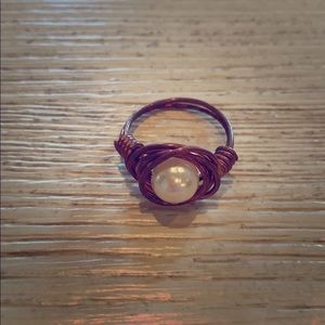 HANDMADE copper and faux pearl wire wrap ring